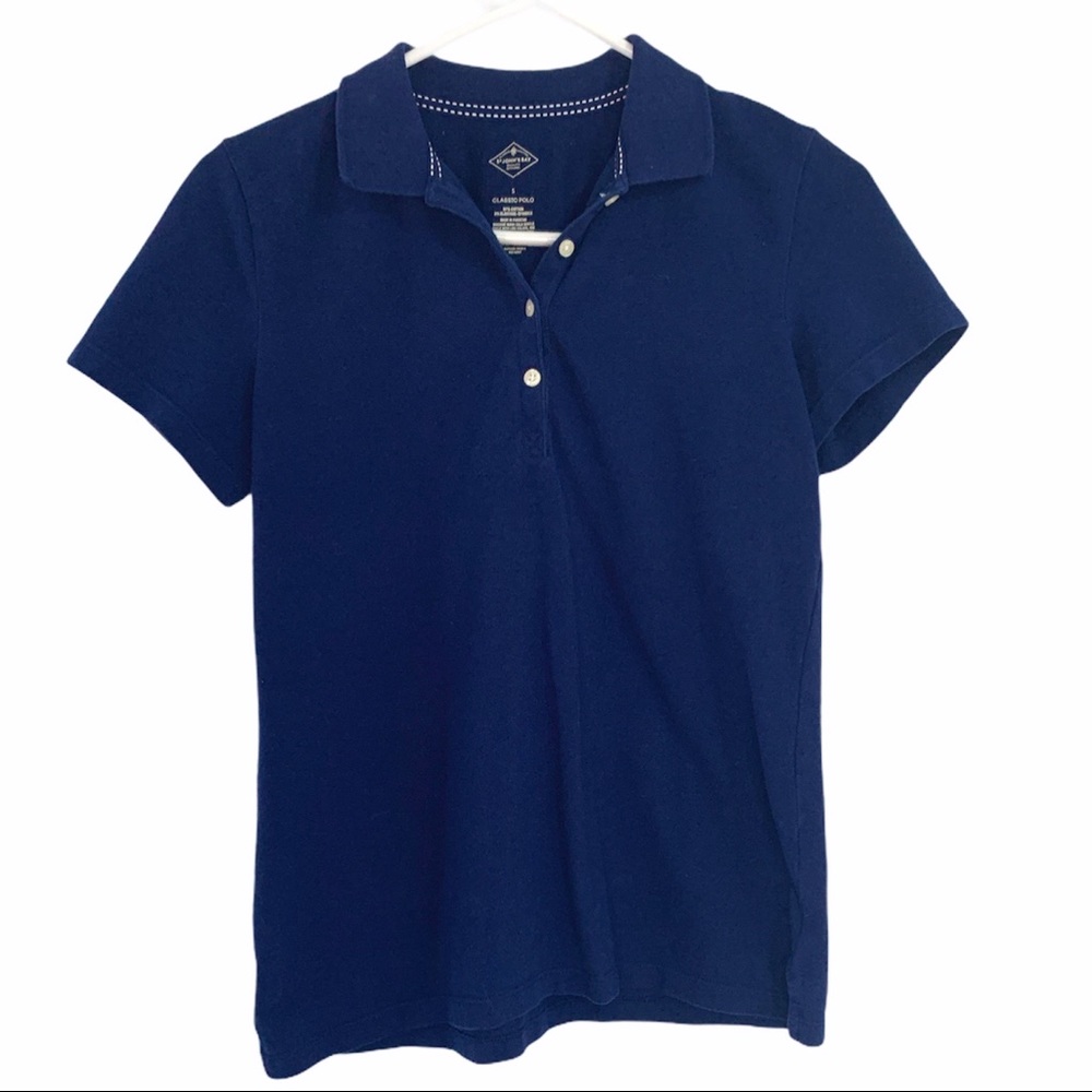 St Johns Bay Polo Shirt Navy Blue Collar Button Up Short Sleeved Womens Sz Sm